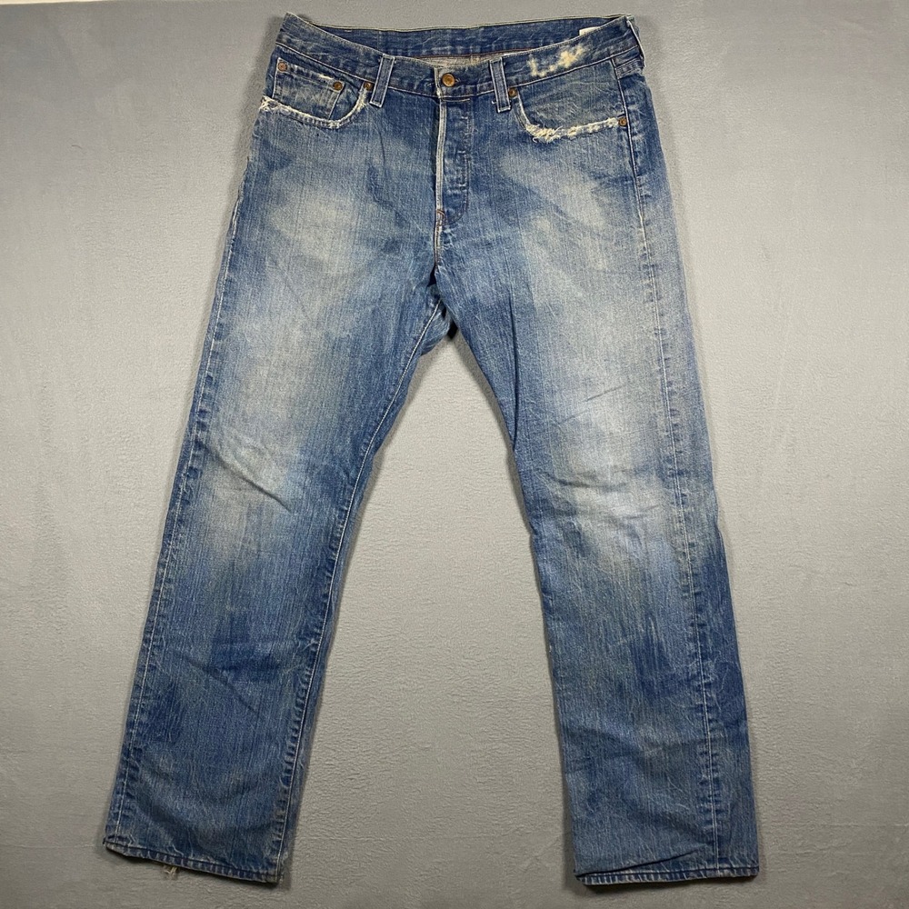 VTG Levi's Premium Hesher Lowrise Straight Leg Jeans 36x32 Blue USA Distressed